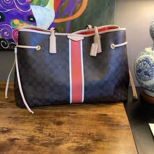 Coach Signature Stripe Drawstring Carry All Tote 👜